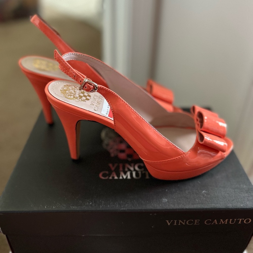 Vince Camuto Orange Patten Leather Heels with Bow
